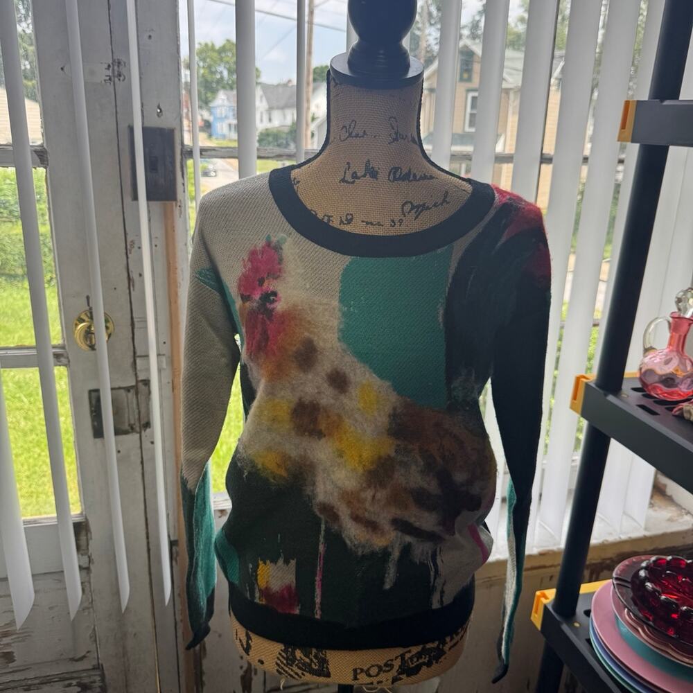 Woman’s Anthropologie rooster sweater Lauren Walcott